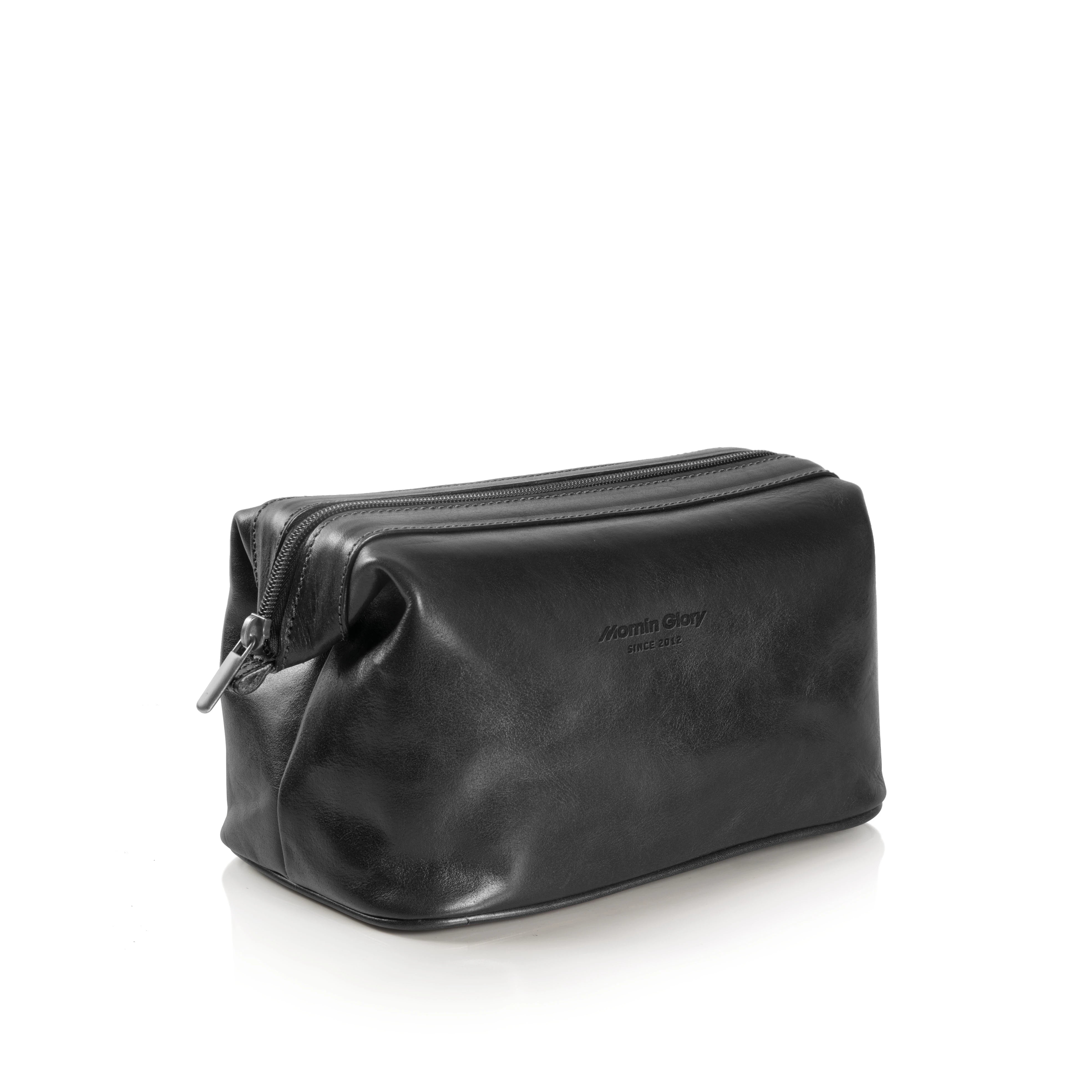 Kulturbeutel Einzelfach aus toskanischem Leder schwarz