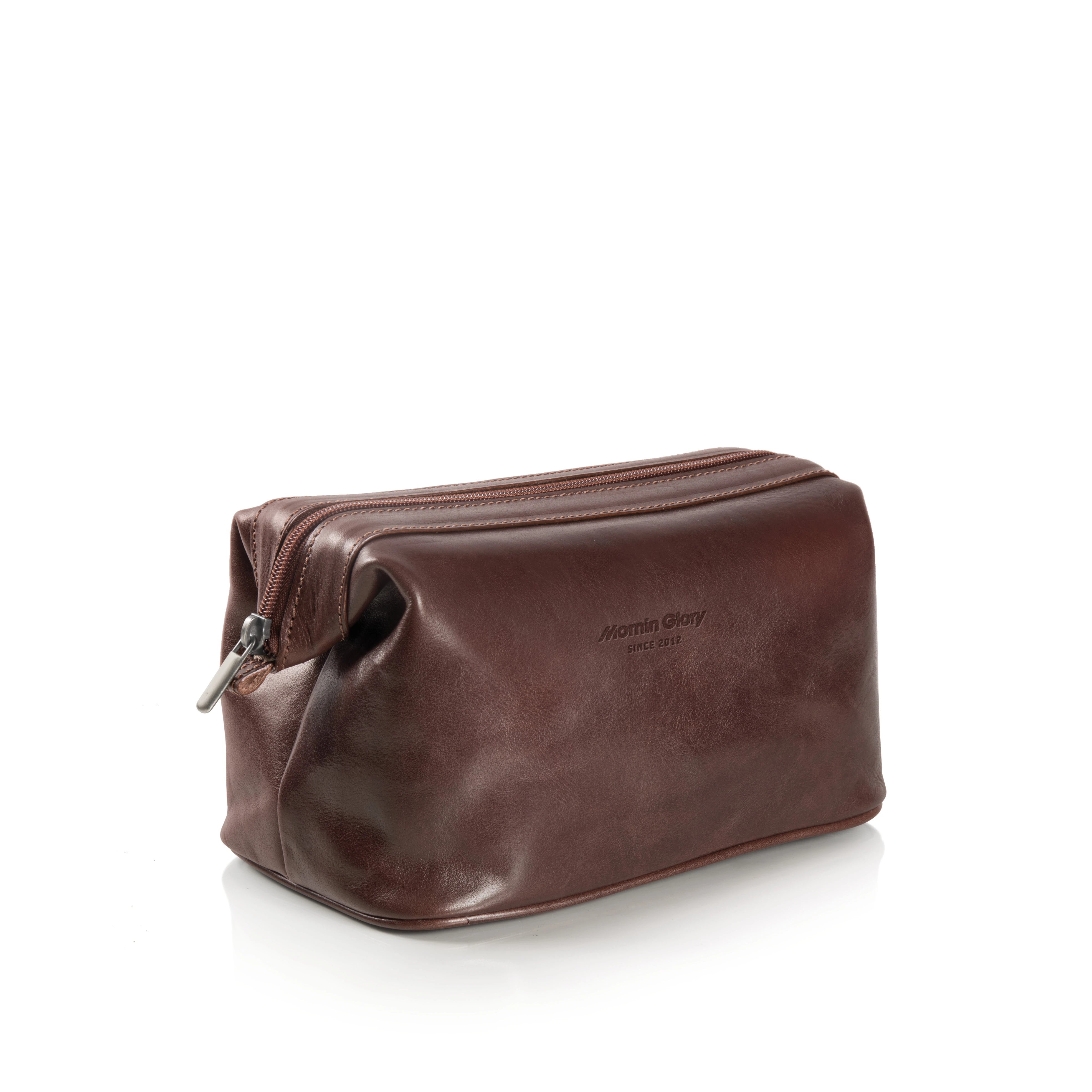 Kulturbeutel Einzelfach aus toskanischem Leder dunkelbraun