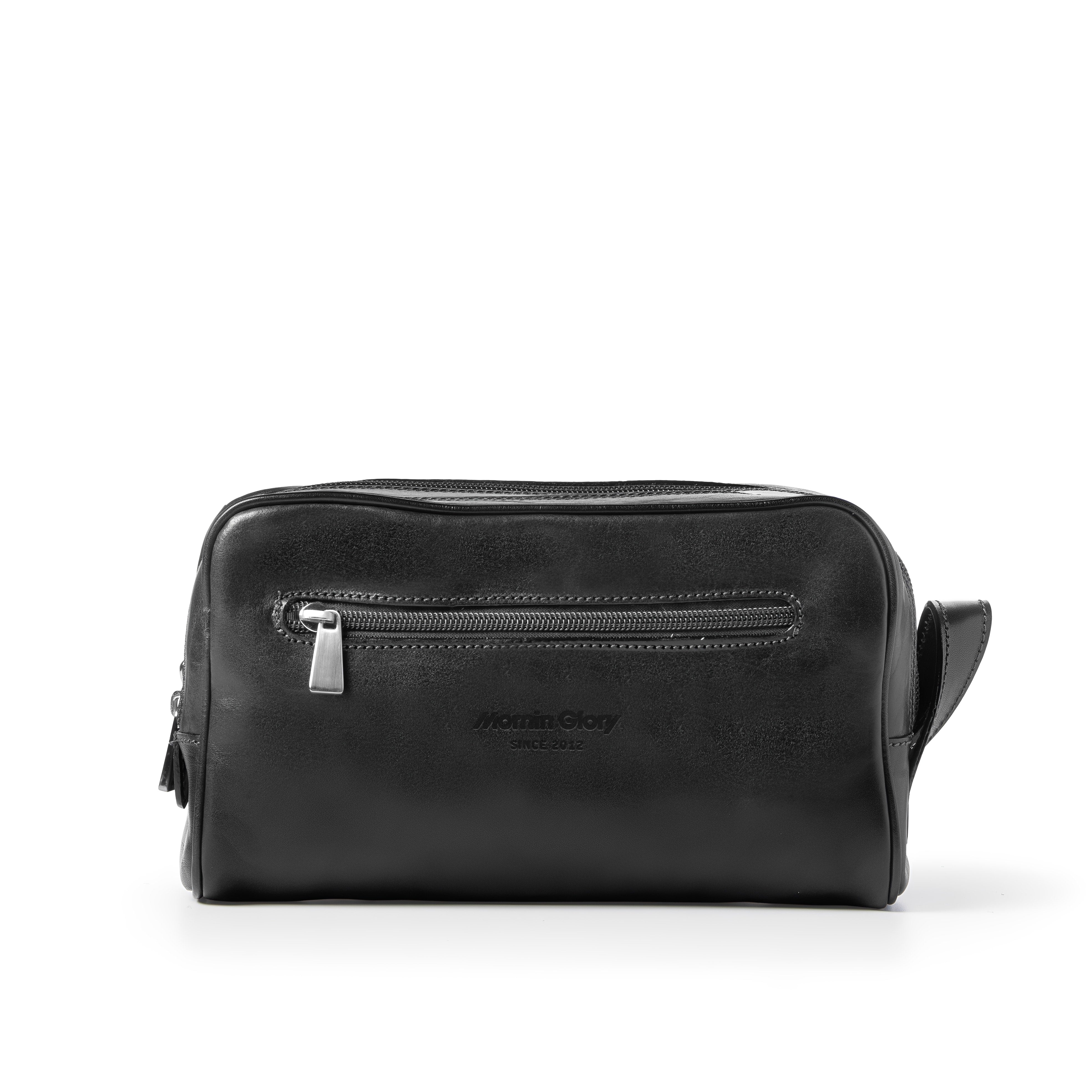 Platinum Kulturbeutel Doppelfach aus toskanischem Leder schwarz