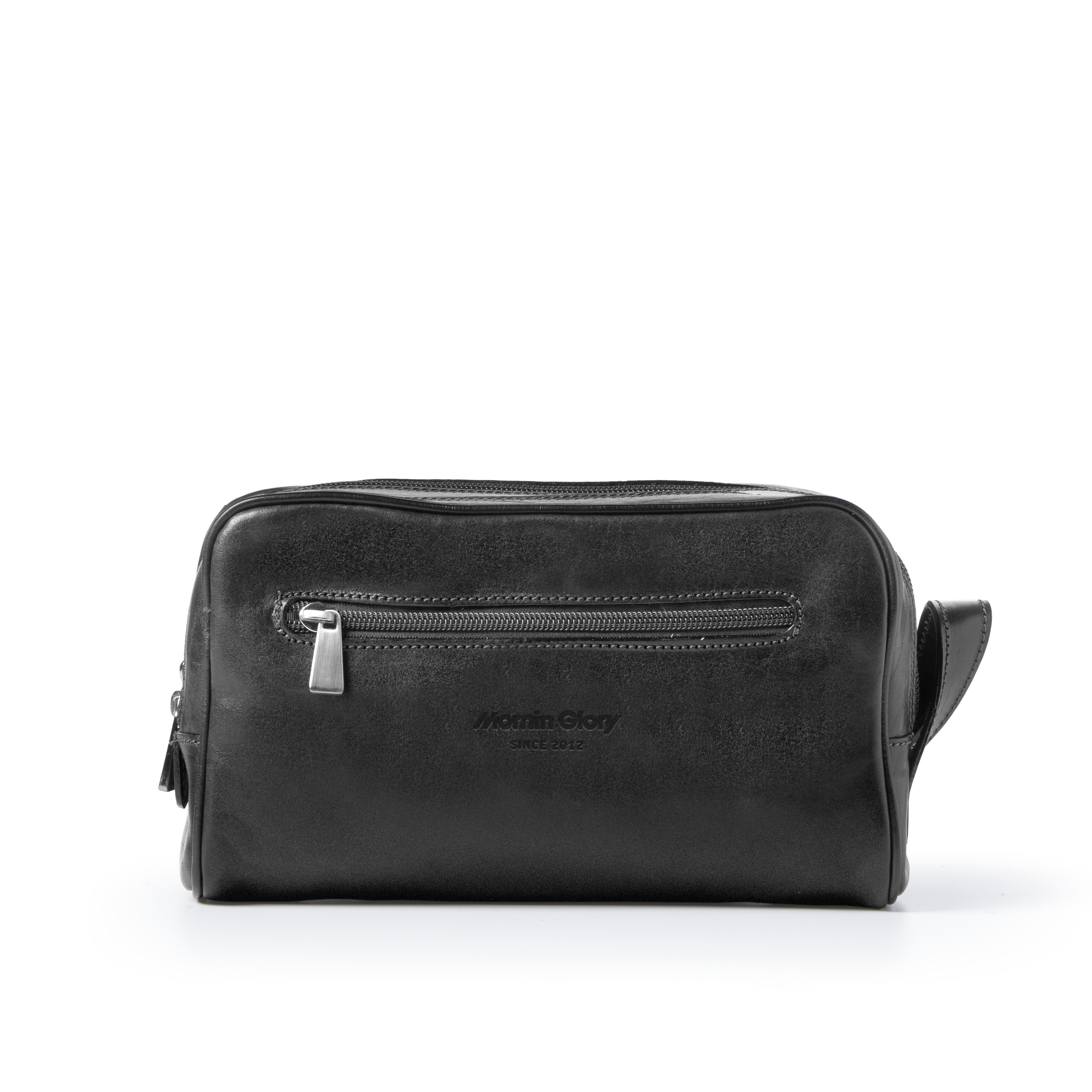 Kulturbeutel Doppelfach aus toskanischem Leder schwarz