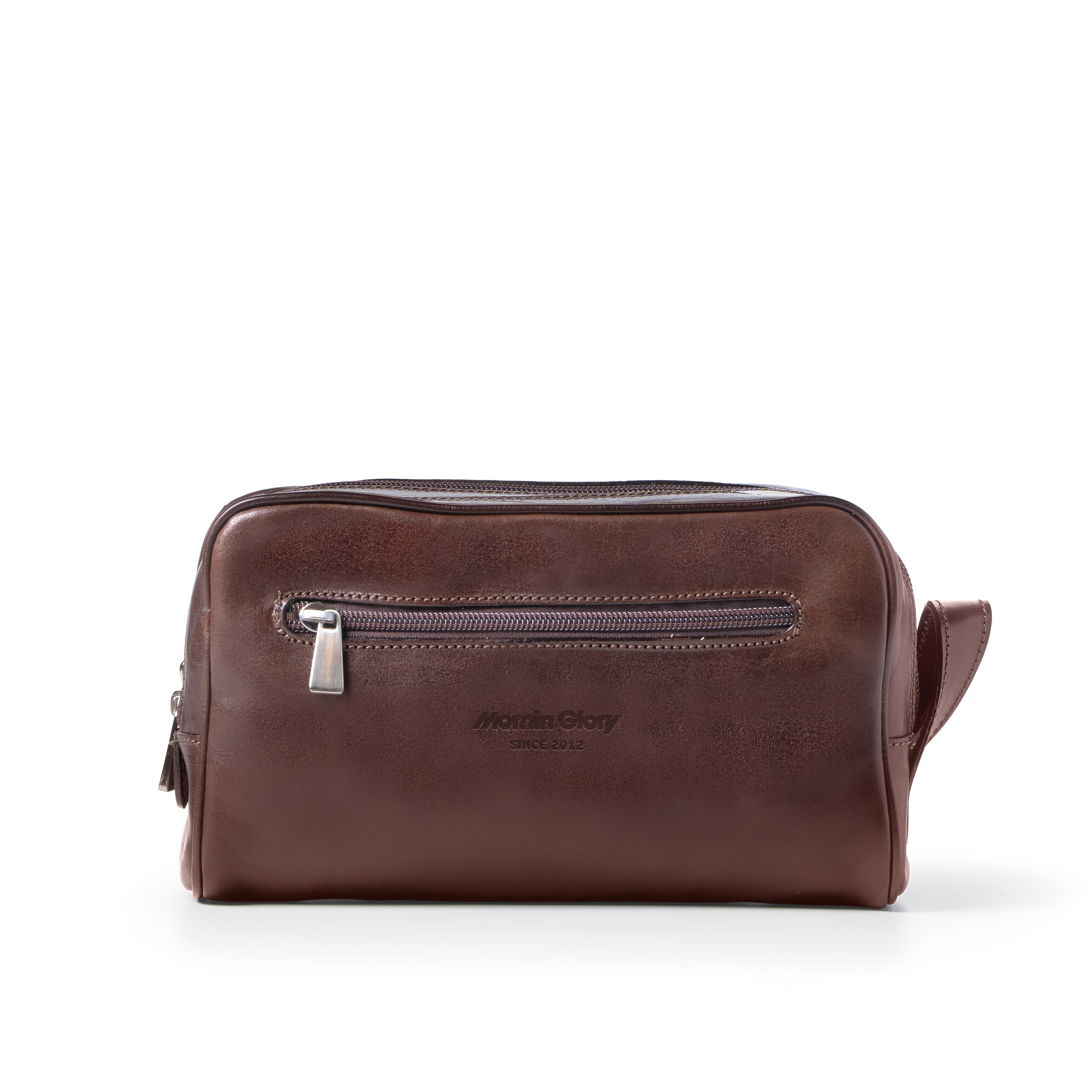 Platinum Kulturbeutel Doppelfach aus toskanischem Leder dunkelbraun