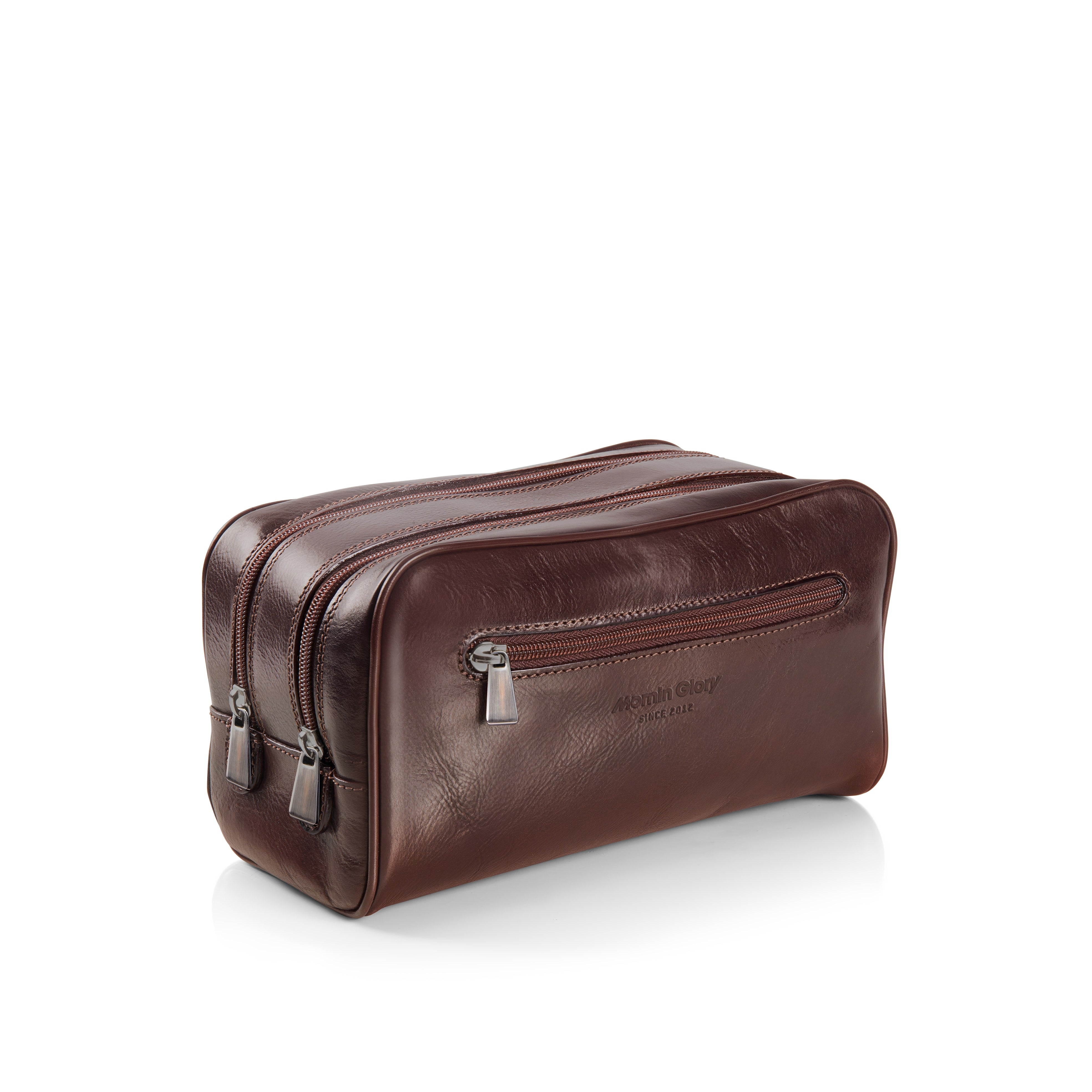 Platinum Kulturbeutel Doppelfach aus toskanischem Leder dunkelbraun