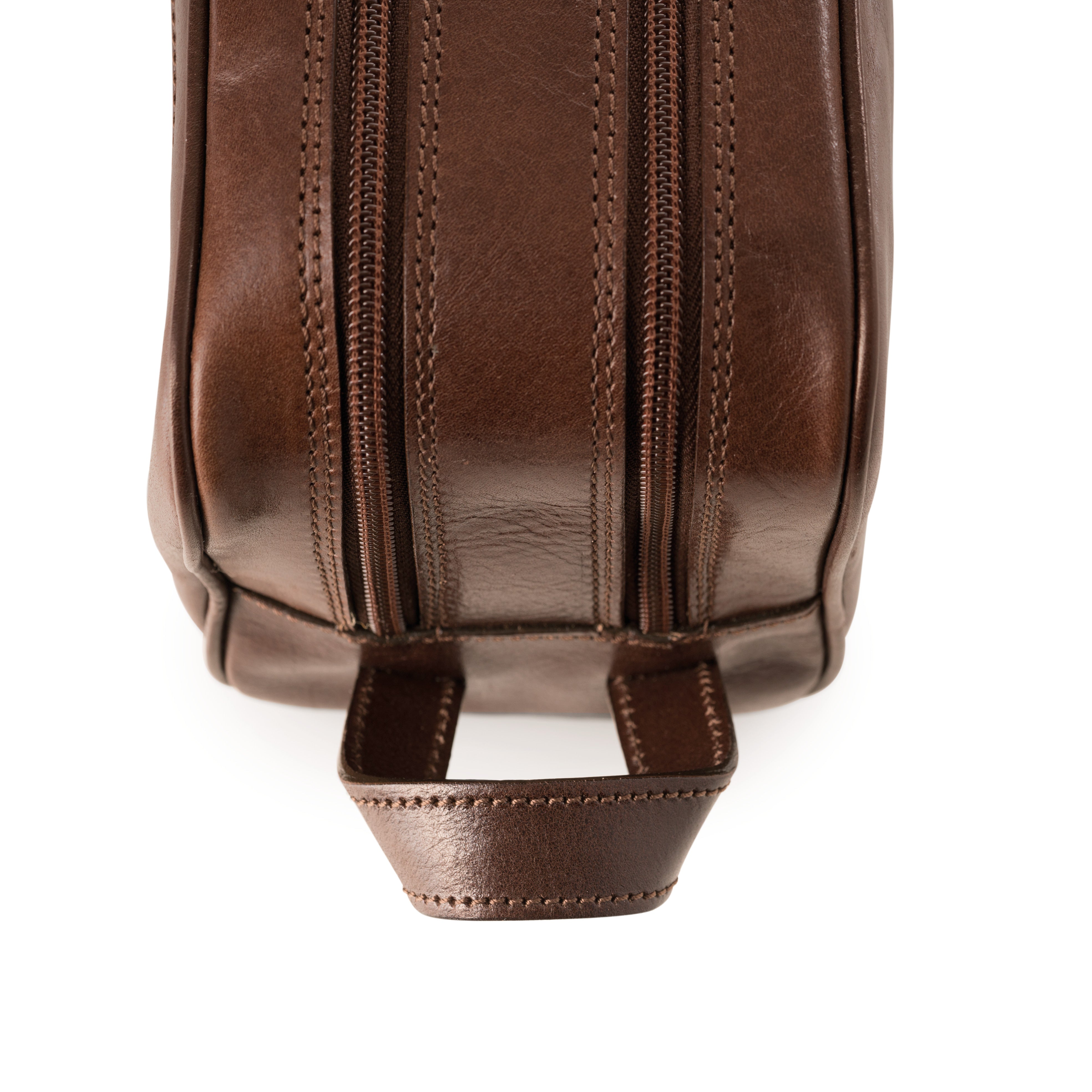 Platinum Kulturbeutel Doppelfach aus toskanischem Leder dunkelbraun