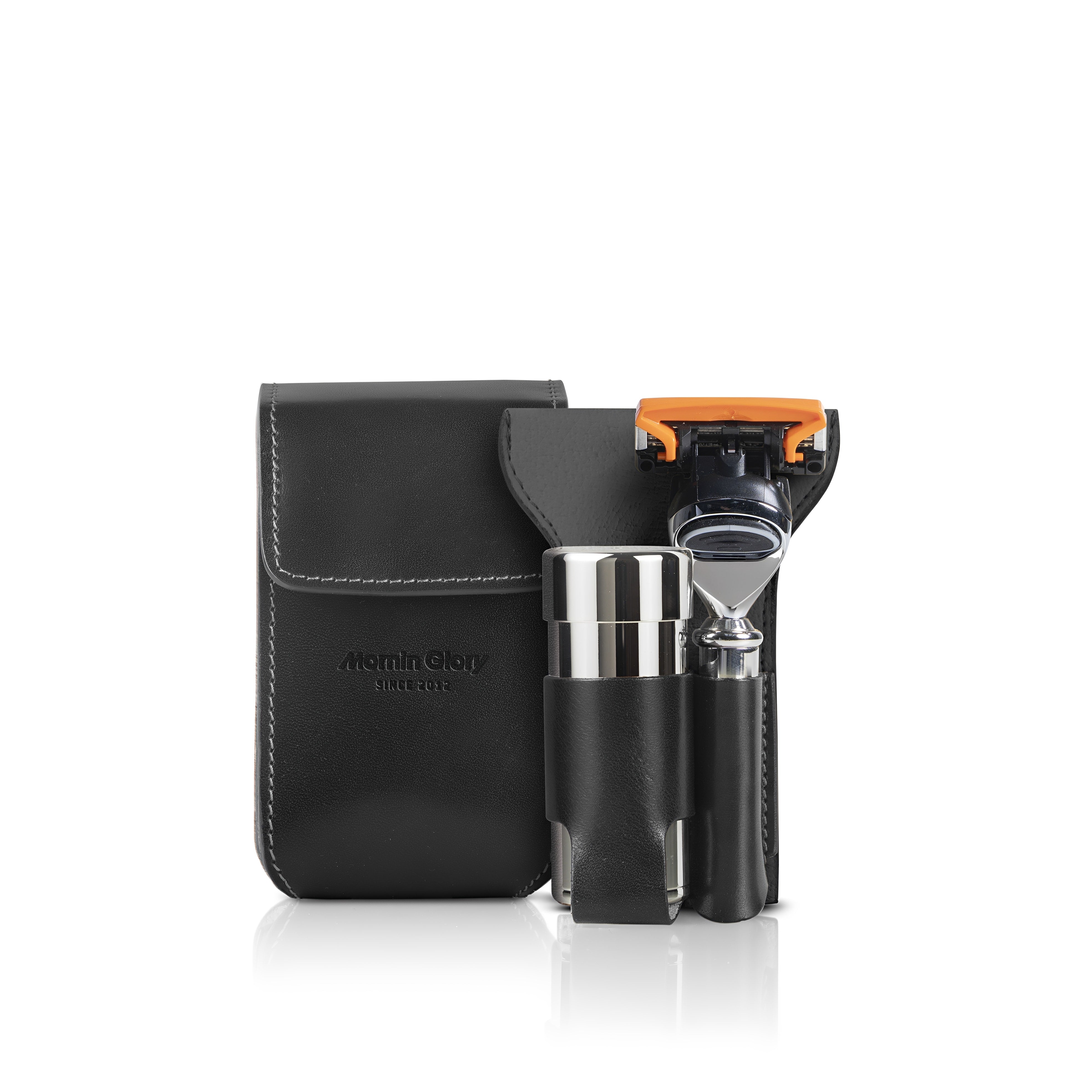 Platinum Reiserasierset im schwarzen Etui aus toskanischem Leder