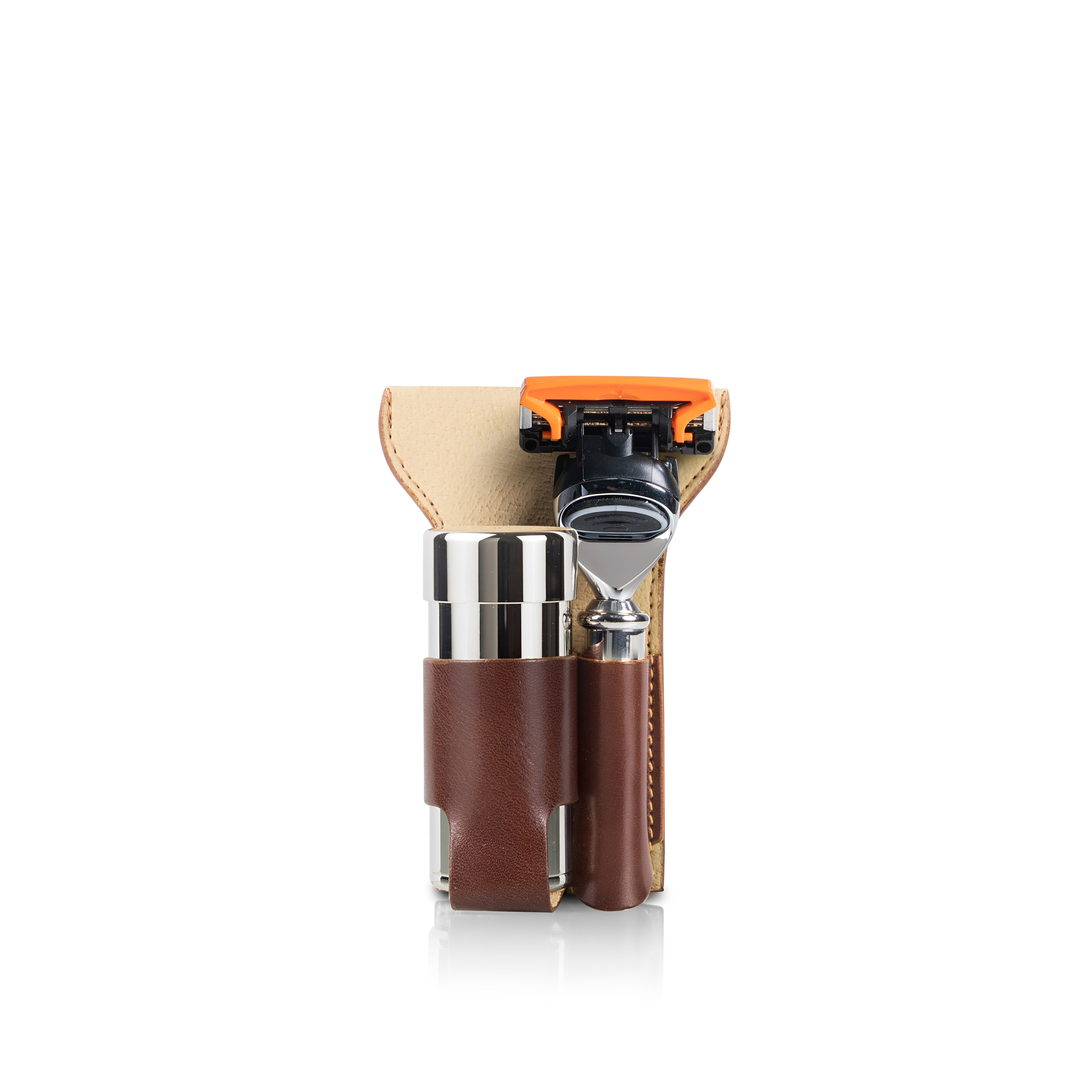 Platinum Reiserasierset im dunkelbraunen Etui aus toskanischem Leder - Mornin' Glory