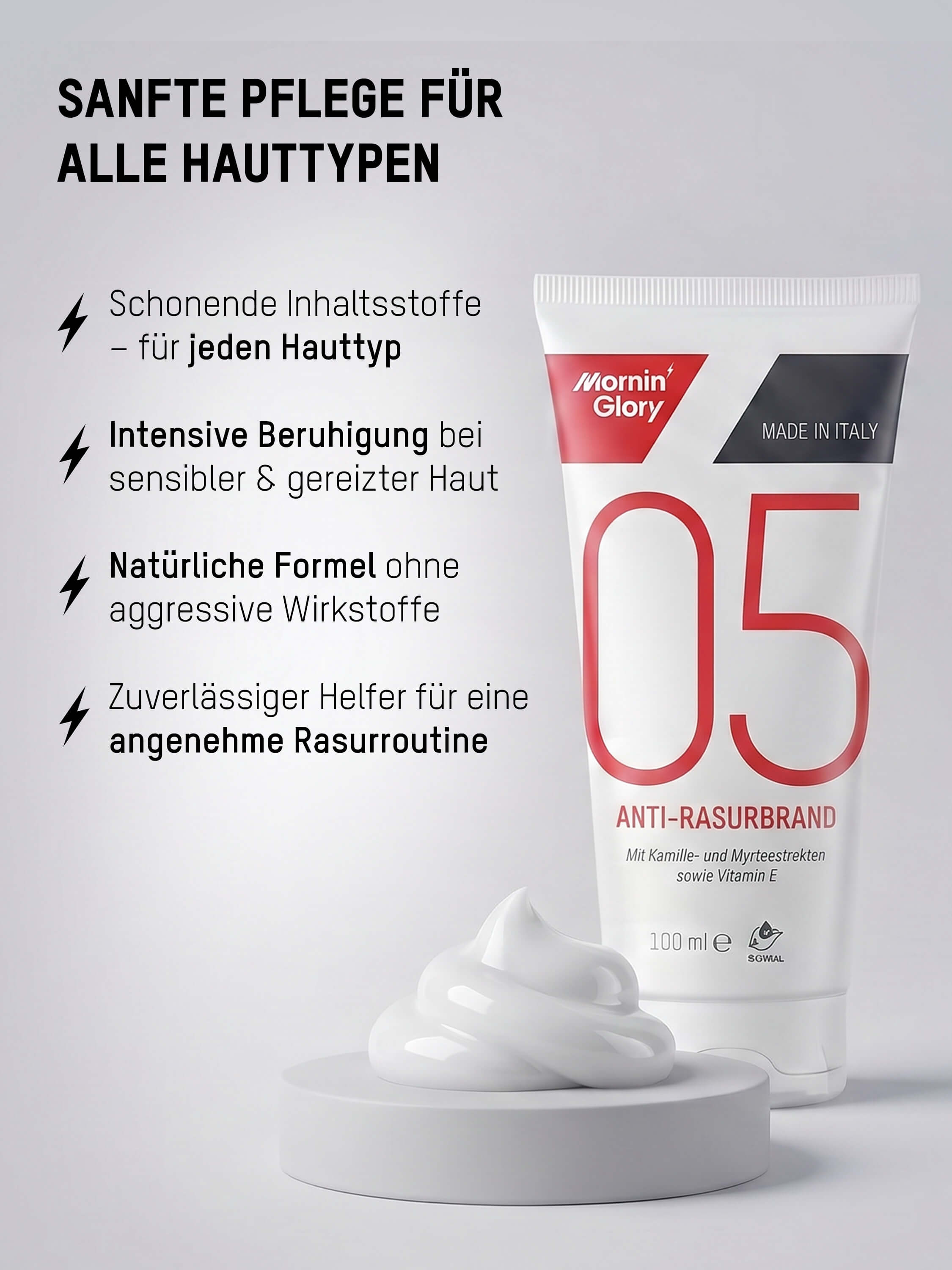 Anti-Rasurbrand Gel für alle Hauttypen mit sanften Inhaltsstoffen zur Pflege empfindlicher und gereizter Haut nach der Rasur.