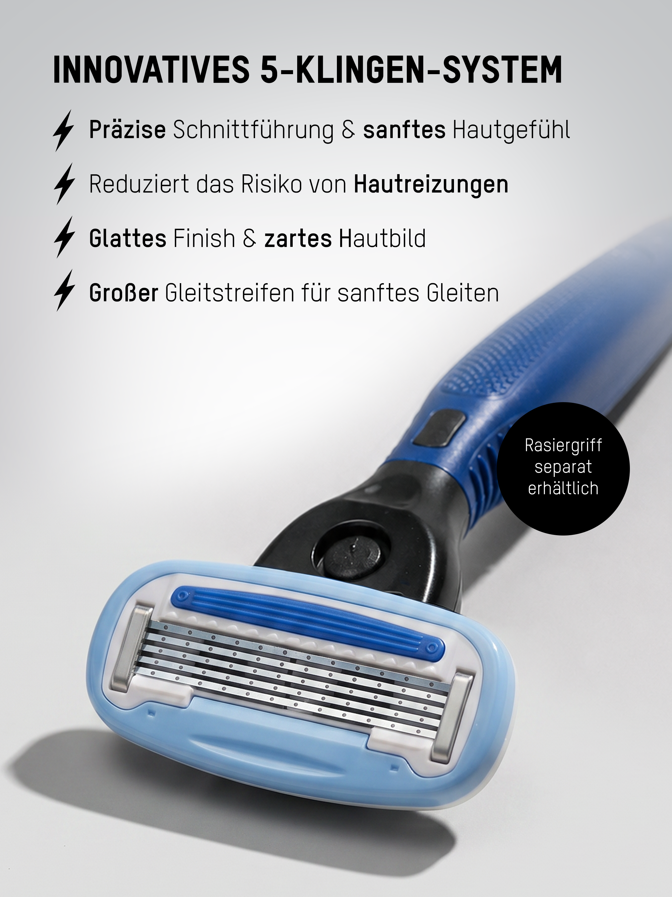 Body Ersatzklinge mit innovativem 5-Klingen-System für präzise Rasuren und ein glattes Hautbild.