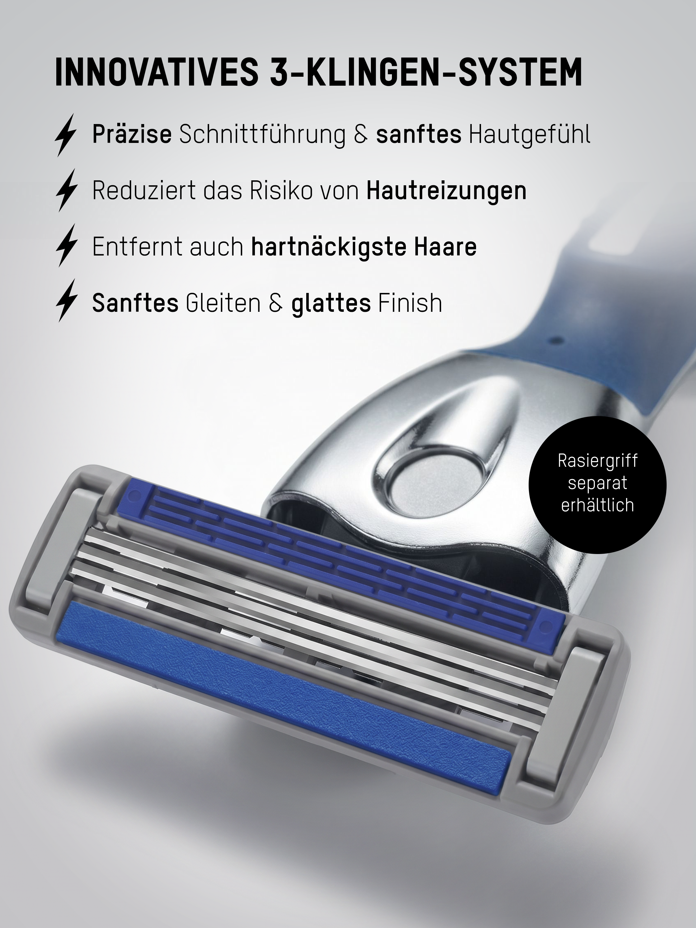Freshman Ersatzklinge mit innovativem 3-Klingen-System für präzise Rasuren und ein sanftes Hautgefühl.