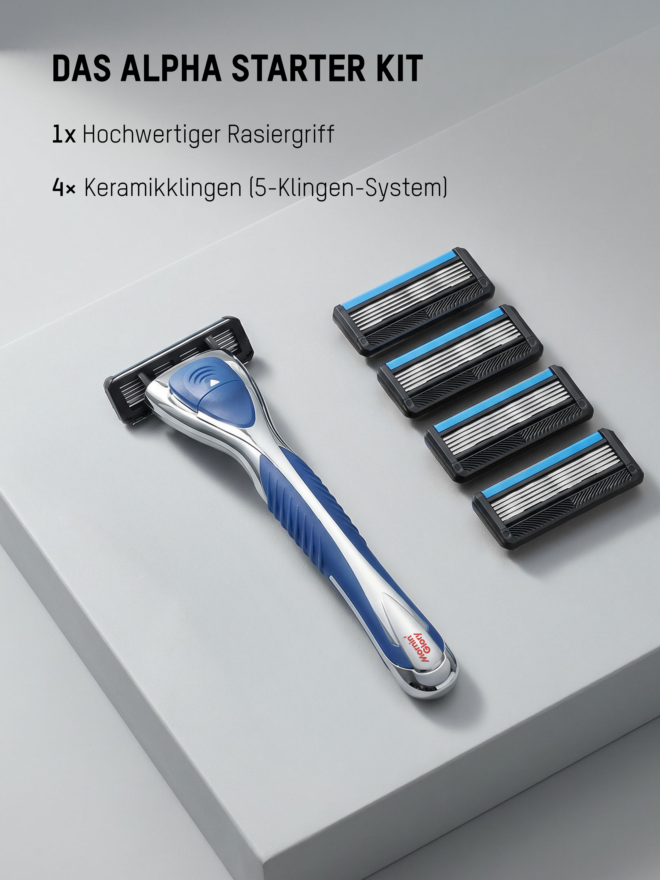 Alpha Starter Kit – 5 - Klingen - System - Hochwertige Keramikk Klingen und Rasiergriff - Mornin' Glory