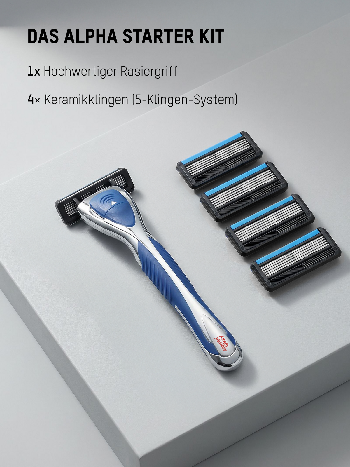 Alpha Starter Kit – 5 - Klingen - System - Hochwertige Keramikk Klingen und Rasiergriff - Mornin' Glory