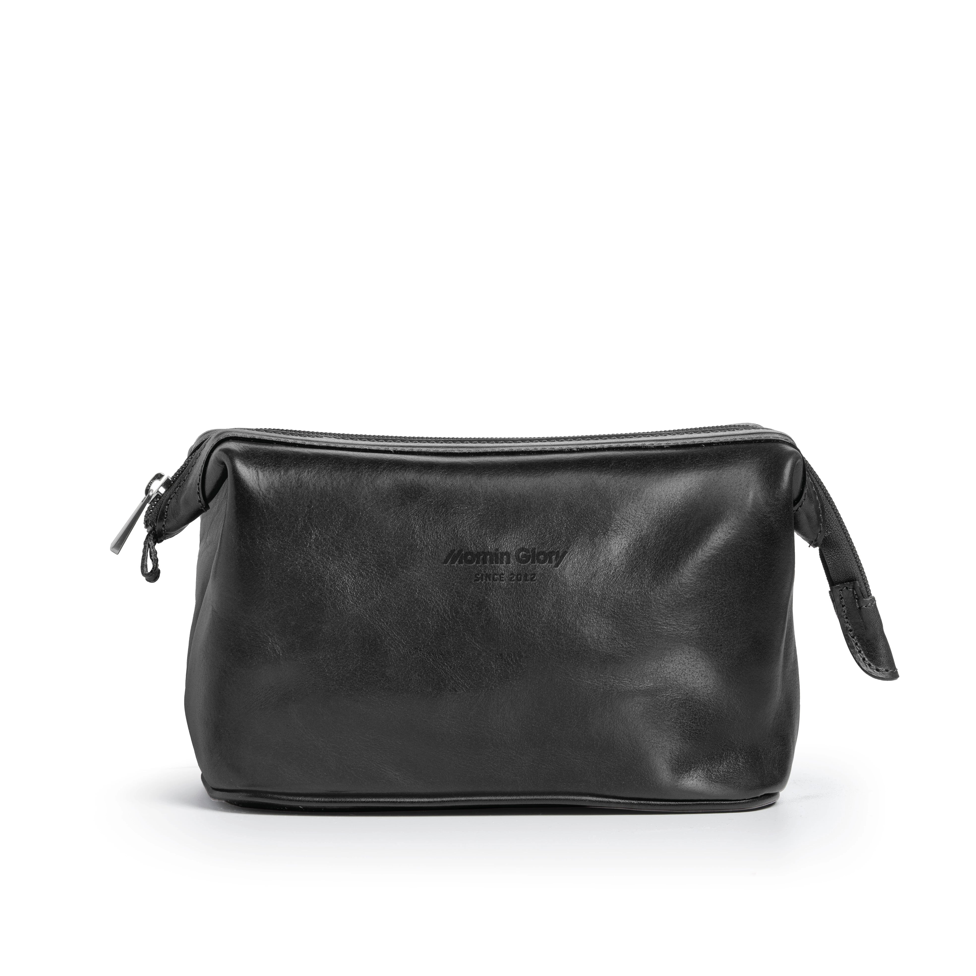 Kulturbeutel Einzelfach aus toskanischem Leder schwarz