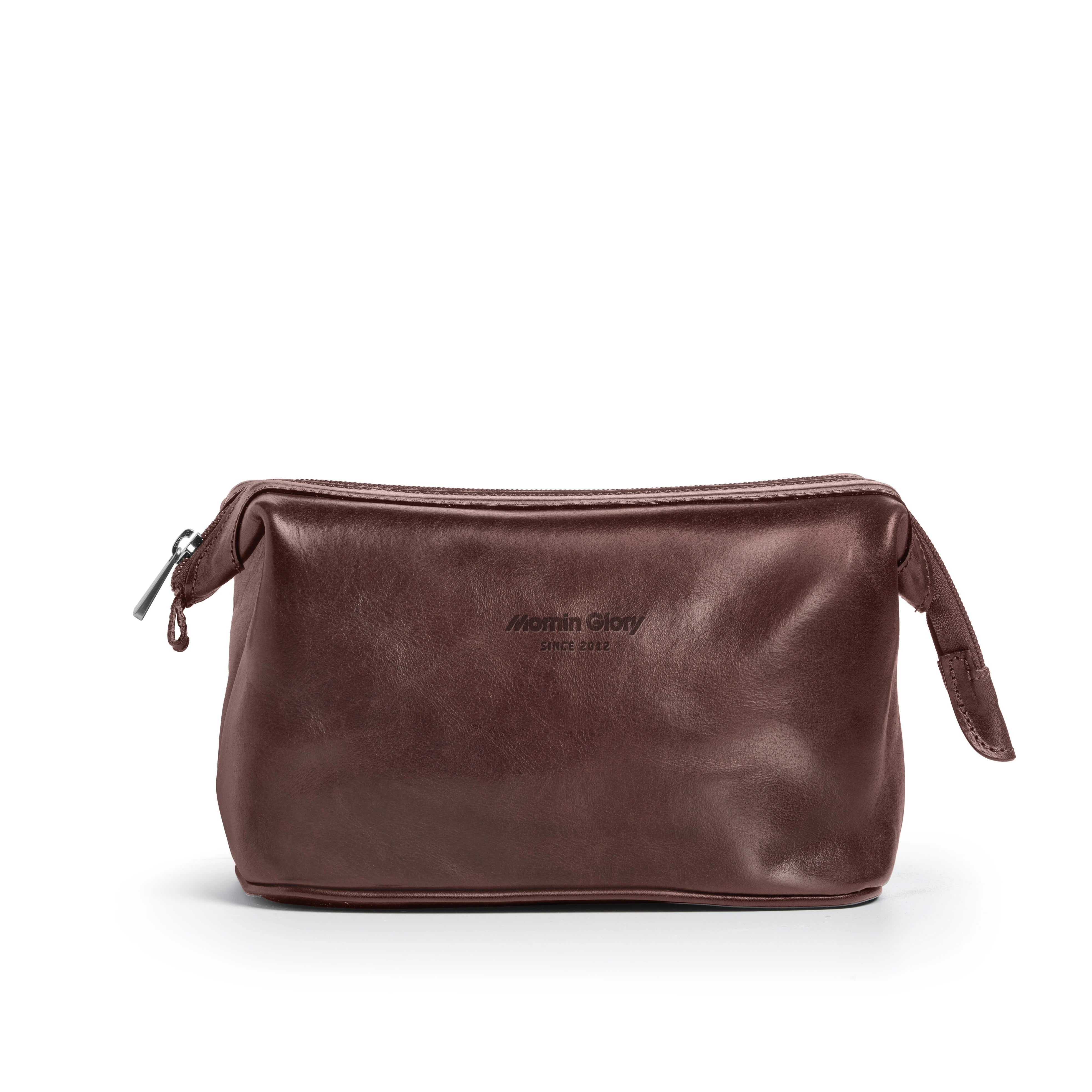 Kulturbeutel Einzelfach aus toskanischem Leder dunkelbraun