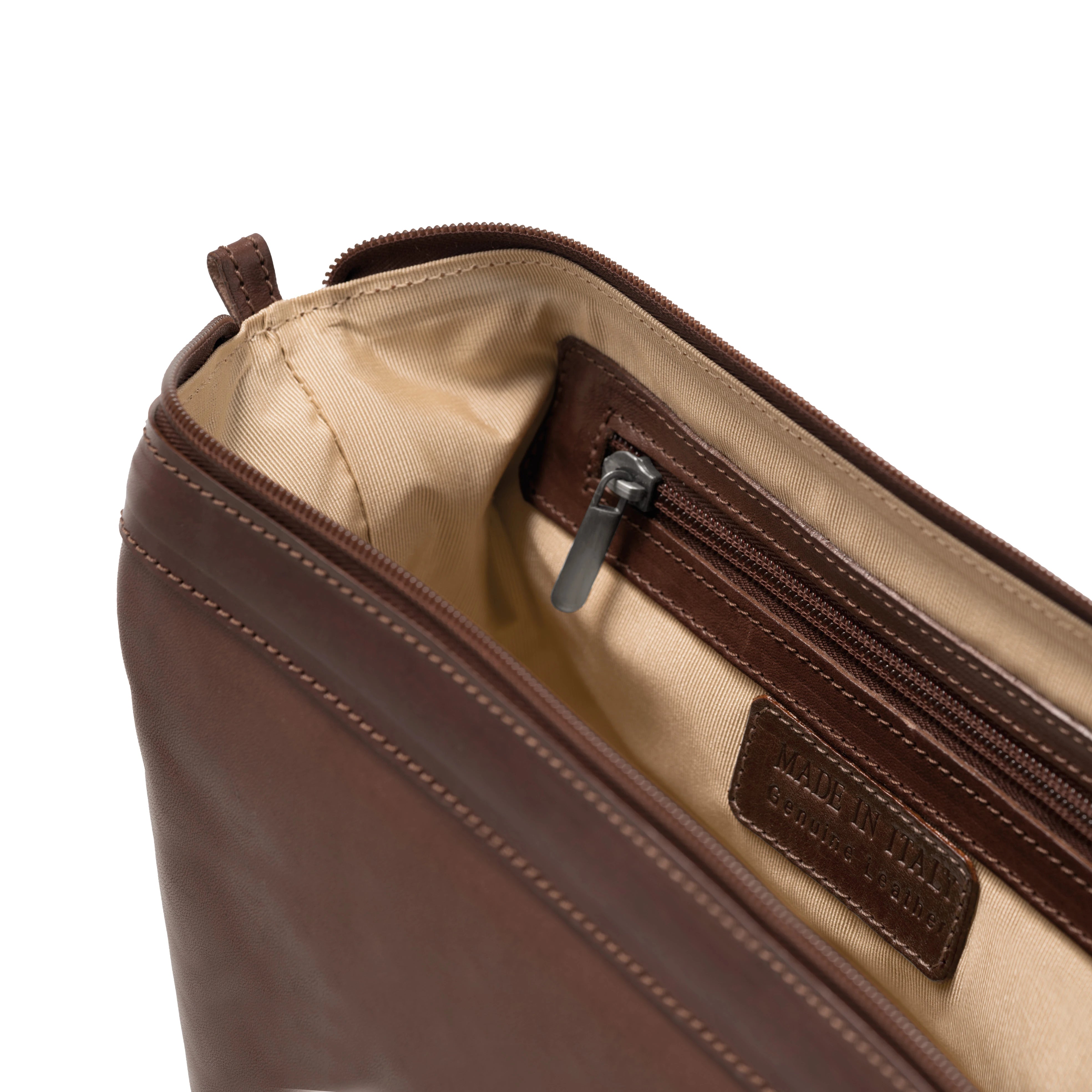 Platinum Kulturbeutel Einzelfach aus toskanischem Leder dunkelbraun