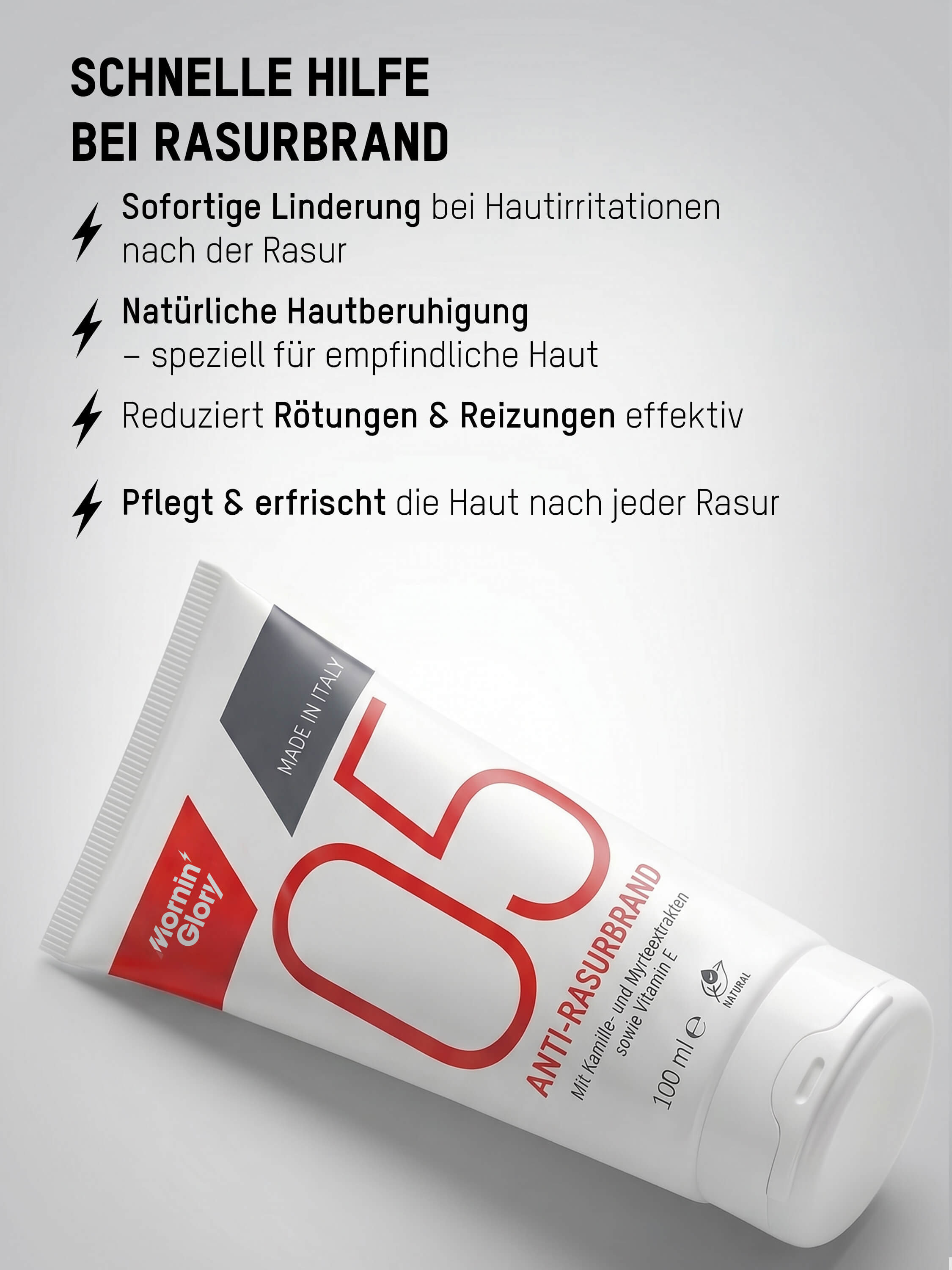 Anti-Rasurbrand Gel von Mornin' Glory lindert Hautirritationen, reduziert Rötungen und beruhigt empfindliche Haut nach der Rasur.