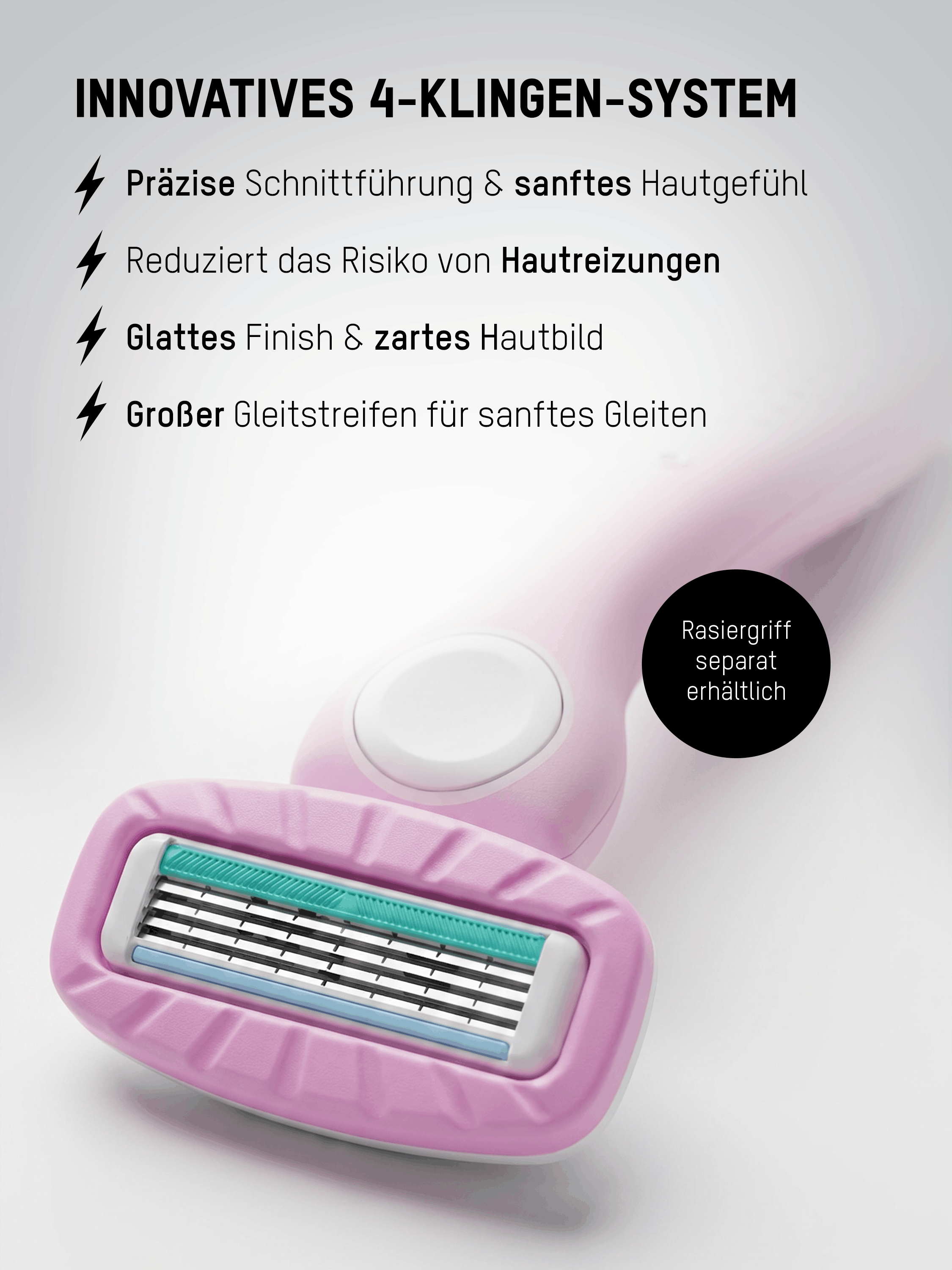 Komodo Paella Ersatzklinge mit innovativem 4-Klingen-System für präzise Rasurergebnisse und weniger Hautirritationen.