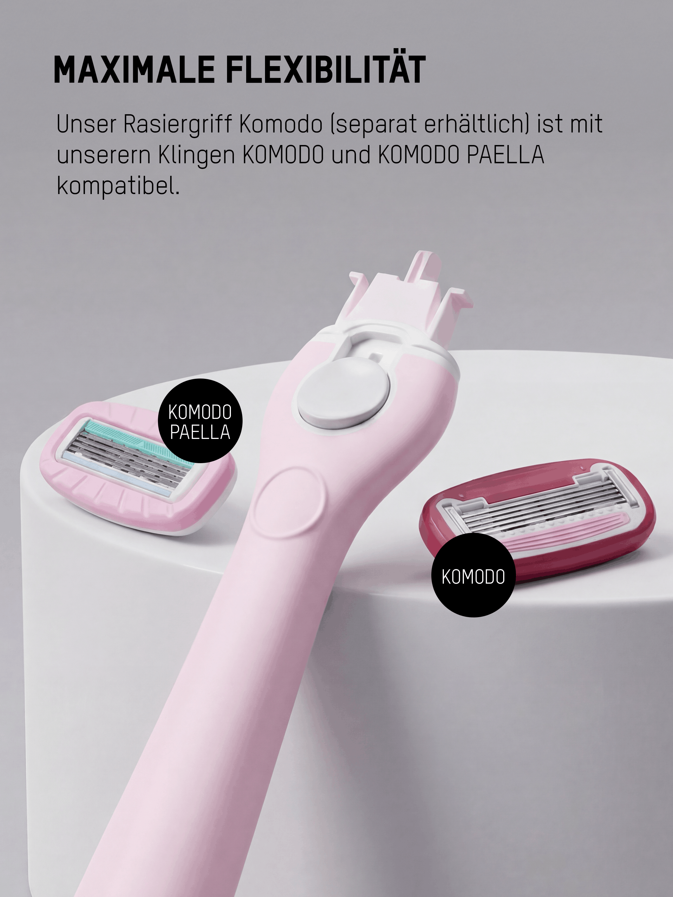 Komodo Rasiergriff kompatibel mit Komodo und Komodo Paella Ersatzklingen für maximale Flexibilität beim Rasieren.
