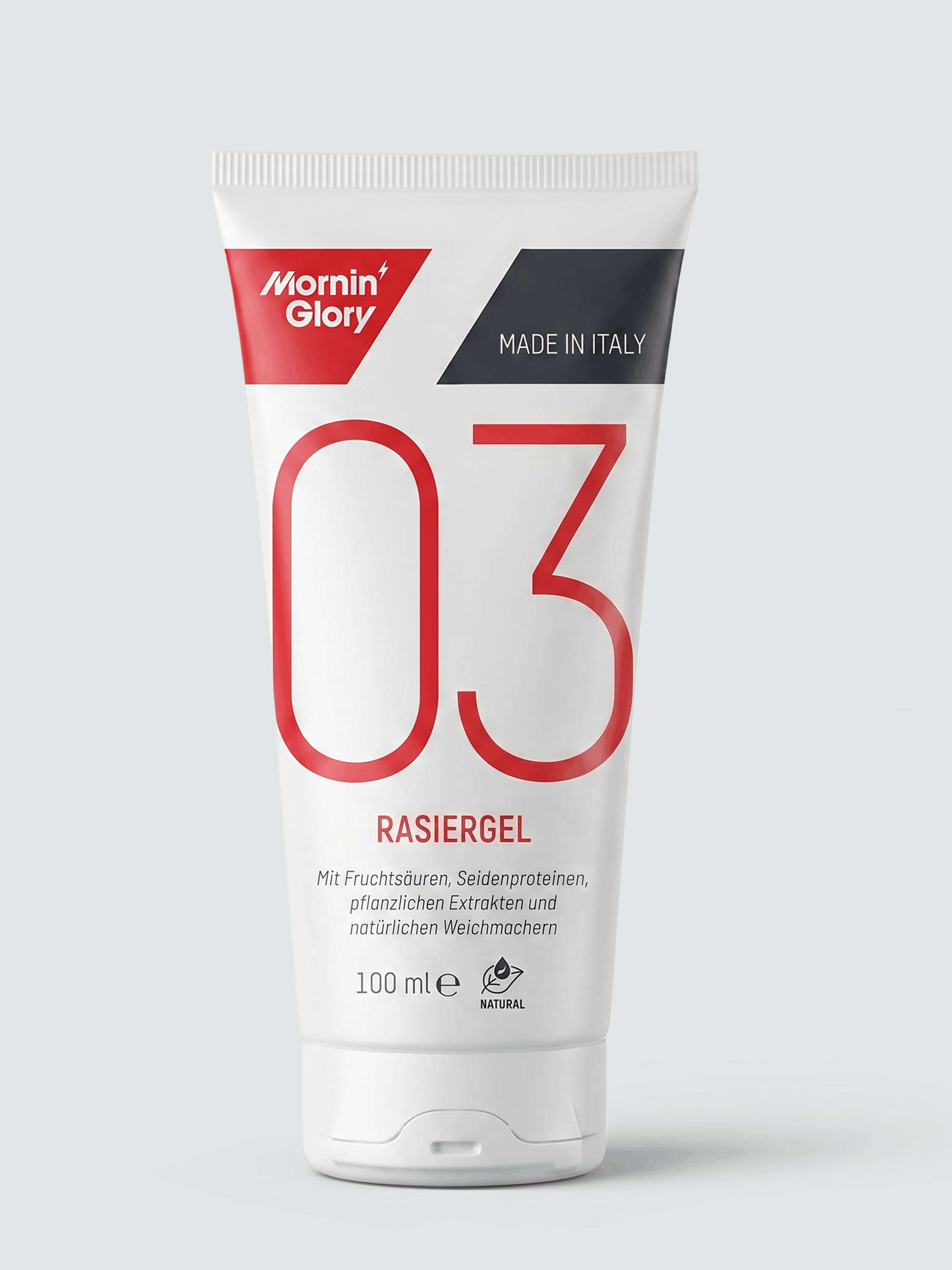 Mornin' Glory Rasiergel Nr. 03 Made in Italy mit natürlichen Inhaltsstoffen für eine sanfte und gründliche Rasur.