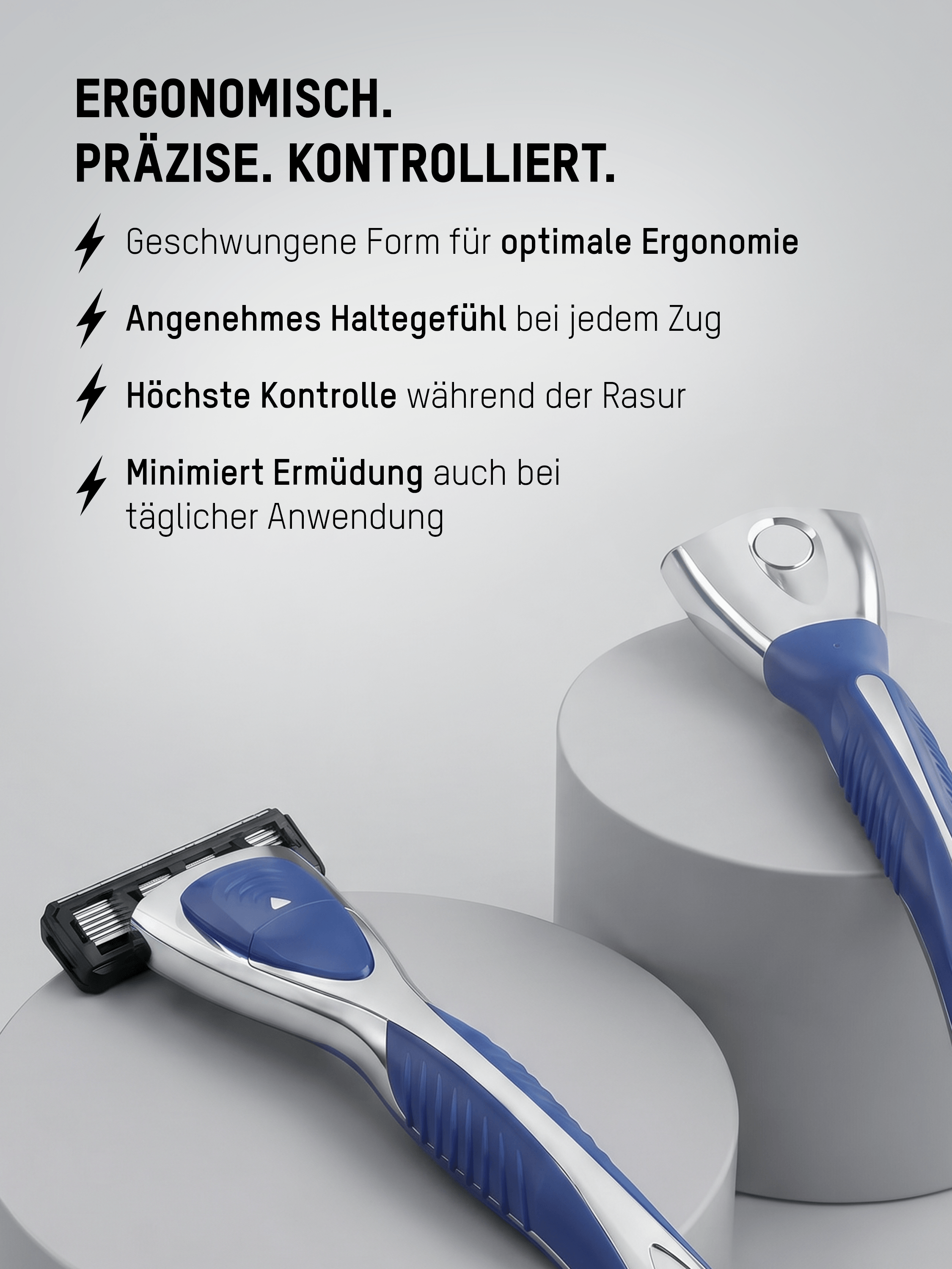 Ergonomischer Rasiergriff von Mornin' Glory mit geschwungener Form für optimale Kontrolle und angenehme Handhabung bei der Rasur.